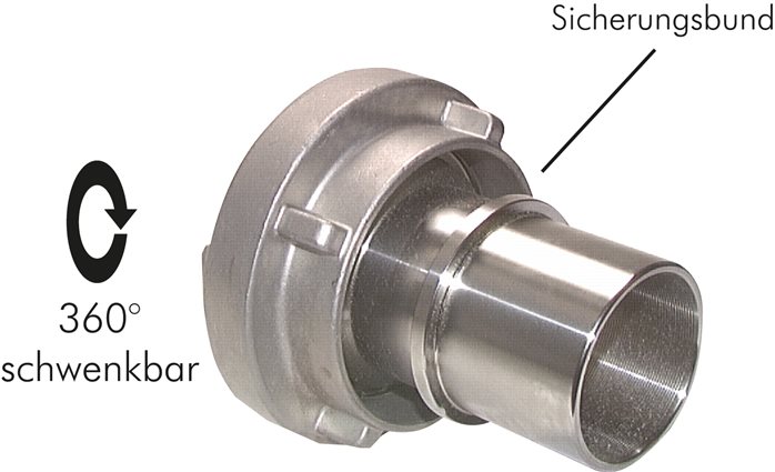 Exemplarische Darstellung: Storz-Kupplung mit Schlauchstutzen für Schaleneinband, drehbar, 1.4581